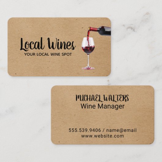 Wijnfles giet in glas | wijnproeverij visitekaartje (Voorkant / Achterkant)