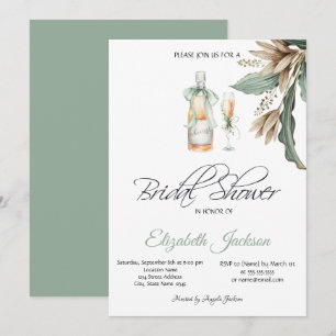 Wijnfles Glas Antieke Bloemen Bruidsdouche Kaart