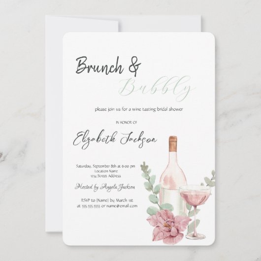 Wijnfles Glas Bloem Brunch & Bubble Kaart (Voorkant)