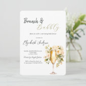 Wijnfles Glas Bloem Groen Brunch & Bubble Kaart (Staand voorkant)