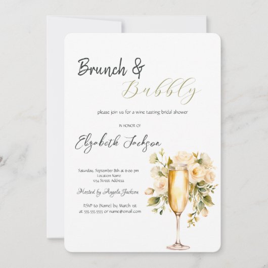 Wijnfles Glas Bloem Groen Brunch & Bubble Kaart (Voorkant)