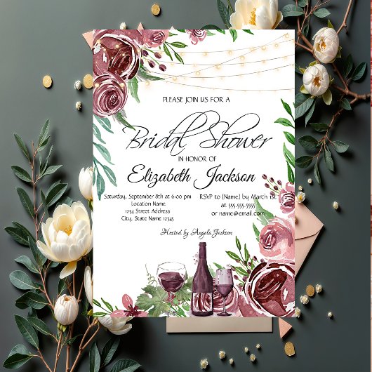 Wijnfles Glas Bordeaux Rozen Bruidsdouche Kaart