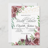 Wijnfles Glas Bordeaux Rozen Bruidsdouche Kaart (Voorkant)