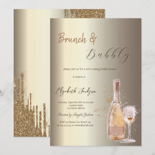 Wijnfles Glas Champagne Bruidsdiner Kaart (Voorkant / Achterkant)