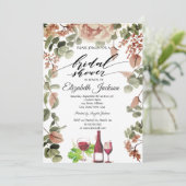 Wijnfles Glas Chic Bloemen Bruidsfeest Kaart (Staand voorkant)