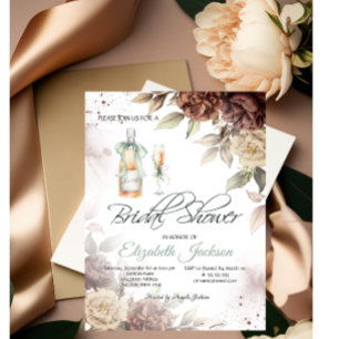 Wijnfles Glas Chic Bloemen Bruidsfeest Kaart