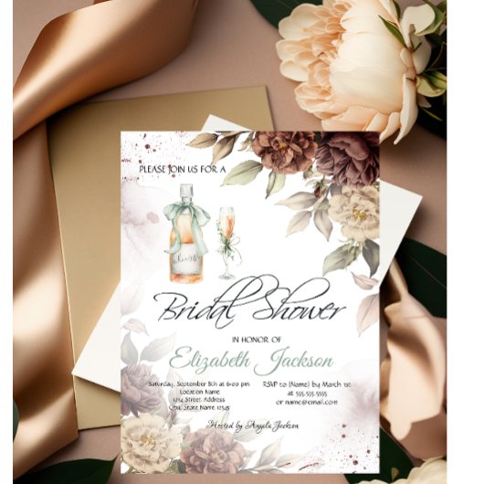 Wijnfles Glas Chic Bloemen Bruidsfeest Kaart