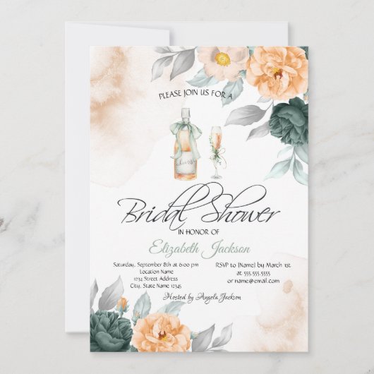 Wijnfles Glas Chic Groen Rozen Stippen Kaart (Voorkant)