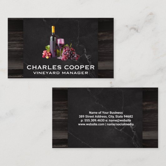 Wijnfles Glas en Druiven | Proeverijen Visitekaartje (Voorkant / Achterkant)