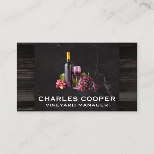 Wijnfles glas en druiven | proeverijen visitekaartje (Voorkant)