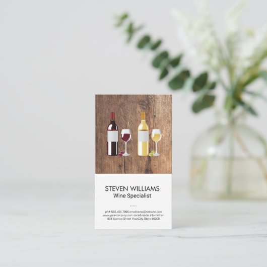Wijnfles Glas | Houten Visitekaart Visitekaartje (Staand voorkant)