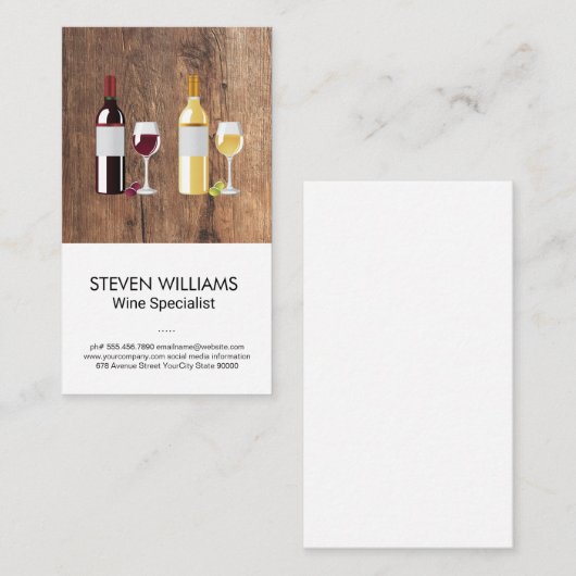 Wijnfles Glas | Houten Visitekaart Visitekaartje (Voorkant / Achterkant)