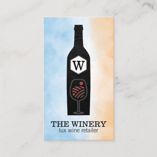 Wijnfles & Glas | Monogram Visitekaartje (Voorkant)