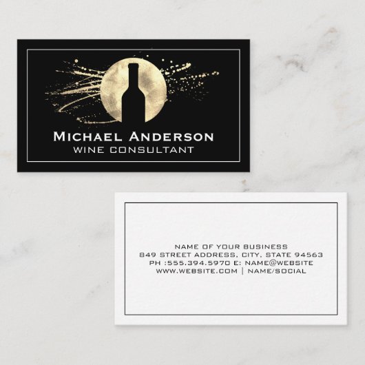 Wijnfles | Goud Splatter Visitekaartje (Voorkant / Achterkant)