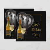 Wijnfles Goud Zwart Mannen Verjaardagsfeest Kaart (Voorkant / Achterkant)