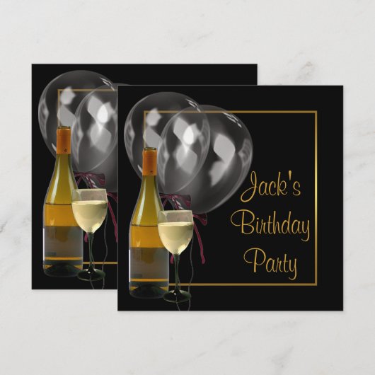 Wijnfles Goud Zwart Mannen Verjaardagsfeest Kaart (Voorkant / Achterkant)