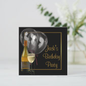 Wijnfles Goud Zwart Mannen Verjaardagsfeest Kaart (Staand voorkant)