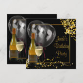 Wijnfles Goud Zwart Mans Verjaardagsfeest Kaart (Voorkant / Achterkant)