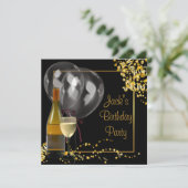 Wijnfles Goud Zwart Mans Verjaardagsfeest Kaart (Staand voorkant)