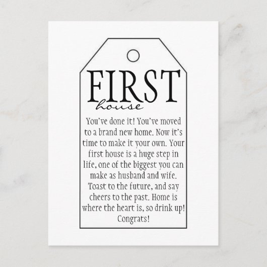 Wijnfles Huwelijks Cadeautags - Eerste Huis Aankondigingskaart (Voorkant)