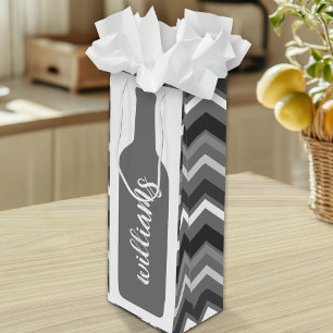 Wijnfles Illustratie - Chevron met Script Wijn Cadeautas