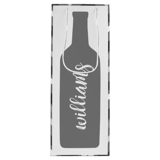 Wijnfles Illustratie - Chevron met Script Wijn Cadeautas (Voorkant)