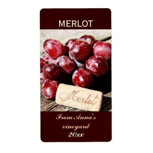 Wijnfles kurk en druiven flesetiket etiket (Voorkant)