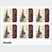 Wijnfles, kurken, kurkentrekker en druiven vierkante sticker (Vel)