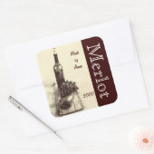 Wijnfles, kurken, kurkentrekker en druiven vierkante sticker (Envelop)