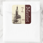 Wijnfles, kurken, kurkentrekker en druiven vierkante sticker (Tas)