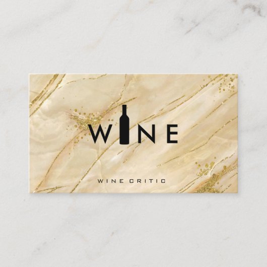 Wijnfles Logo Goud Zwart Marmer Visitekaartje (Voorkant)