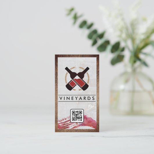 Wijnfles Logo | Marmer | QR Code Visitekaartje (Staand voorkant)