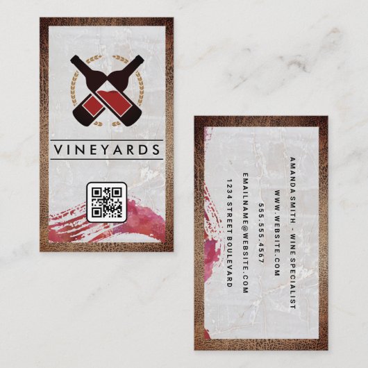 Wijnfles Logo | Marmer | QR Code Visitekaartje (Voorkant / Achterkant)
