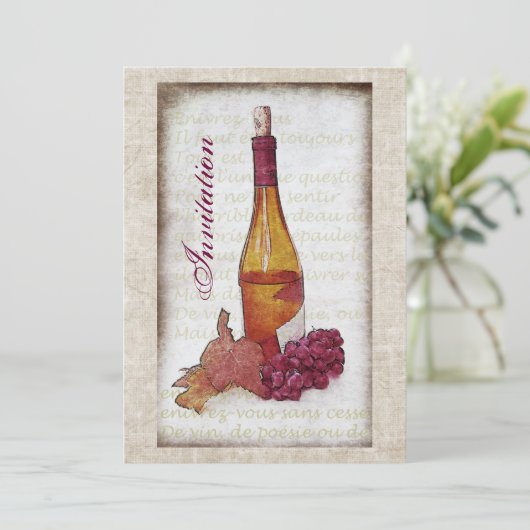 Wijnfles met uitnodiging voor druiven (Staand voorkant)