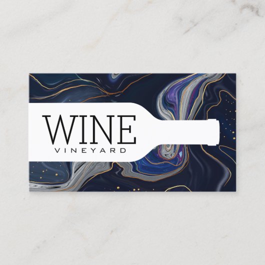 Wijnfles | Paars Blauw Goud Marmer Visitekaartje (Voorkant)