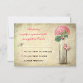 wijnfles & roze bloemen bruiloft RSVP (Voorkant)