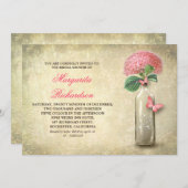 Wijnfles & roze bloemen vrijgezellenfeest nodigt u kaart (Voorkant / Achterkant)