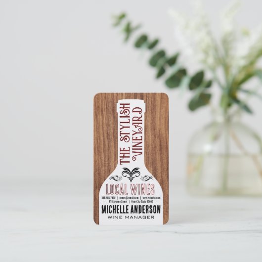 Wijnfles | Stijlvolle lettertypen | Hout Visitekaartje (Staand voorkant)