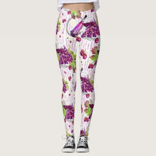 Wijnflesdruiven bladeren paars groen beige leggings