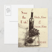 Wijnflesdruiven en -kurkentrekker aankondigingskaart (Voorkant / Achterkant)