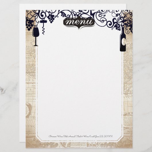 Wijnflesdruiven gourmet food menu letterhead (Voorkant / Achterkant)