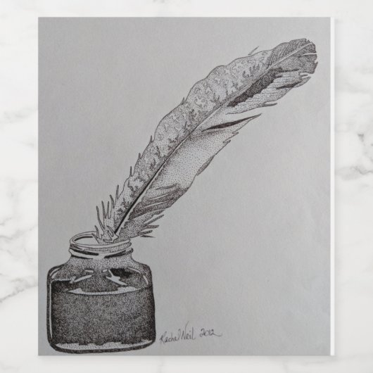 Wijnflesetiket, Feather n inkt, Wedding feather Wijn Etiket (Enkel label)