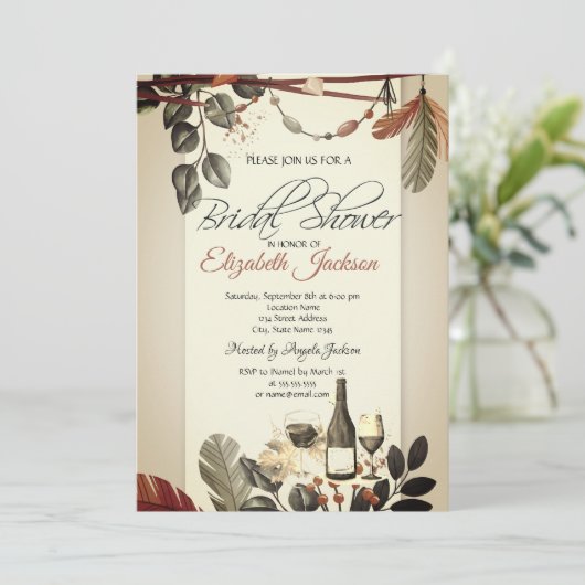 Wijnflesglas, Boho Flowers Vrijgezellenfeest Kaart (Staand voorkant)