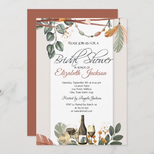 Wijnflesglas, Boho-Vrijgezellenfeest Kaart (Voorkant / Achterkant)