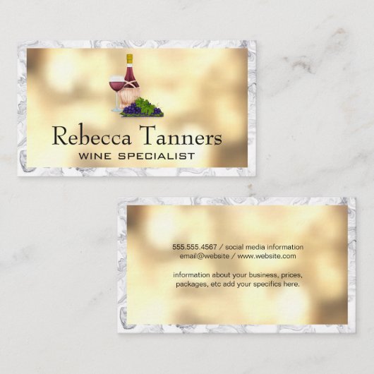 Wijnflesglas en wijndruiven visitekaartje (Voorkant / Achterkant)
