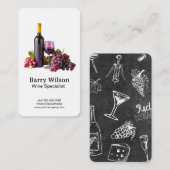 Wijnflesglas en wijndruiven visitekaartje (Voorkant / Achterkant)