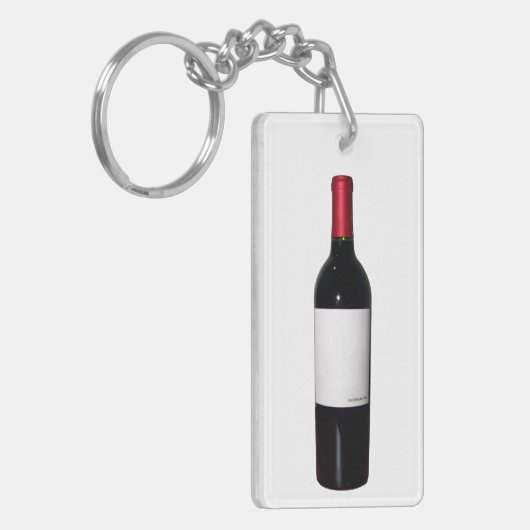 Wijnflesje (blanco label) Acrylische Sleutelhanger (Voorkant Links)