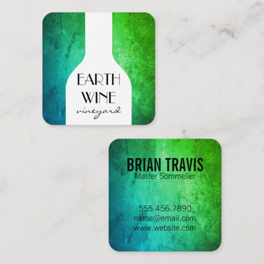 Wijnflesje Chic Green Rustic Background Vierkante Visitekaartje (Voorkant / Achterkant)