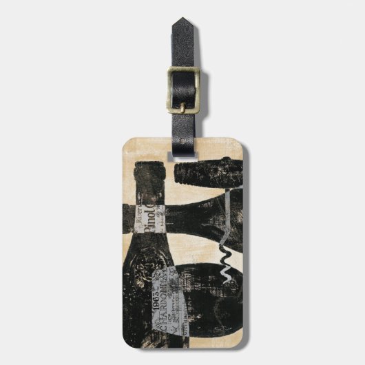 Wijnflesje en glas bagagelabel (Voorkant verticaal)