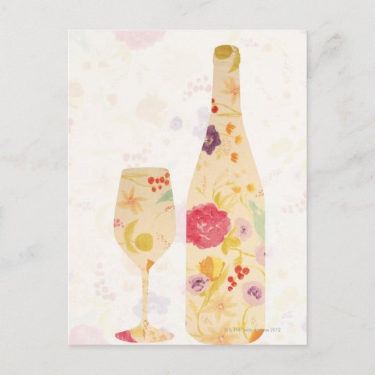 Wijnflesje en glas briefkaart (Voorkant)